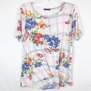 Sweet Claire Plunge Twist Floral Short Sleeve Top